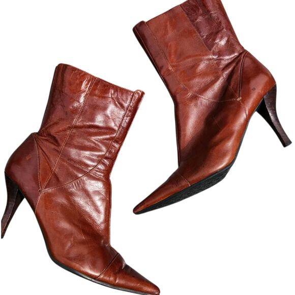 Nine West Shoes - NINE WEST LEATHER BROWN BOOTS SZ8 POINTED TOW STILETTO HEEL BOHO GLAM WESTERN